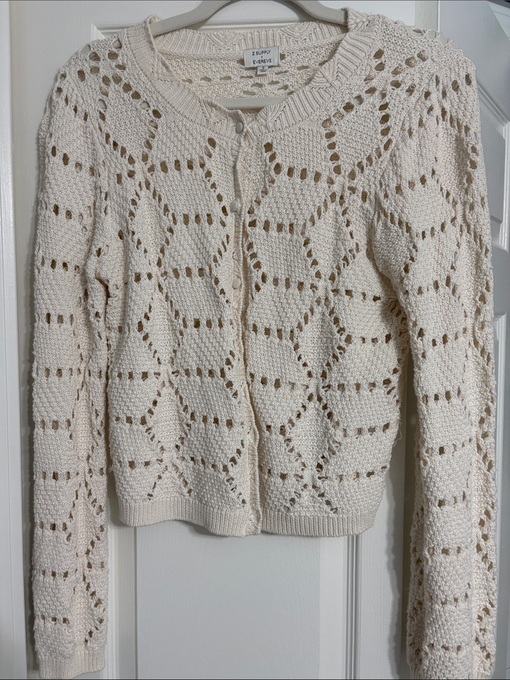 Z Supply Cream Openwork Knit Button Cardigan